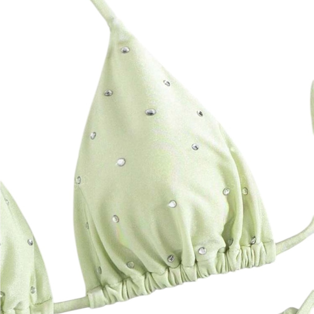 Nwt Light Green String Bikini With Rhinestone Acc… - image 2